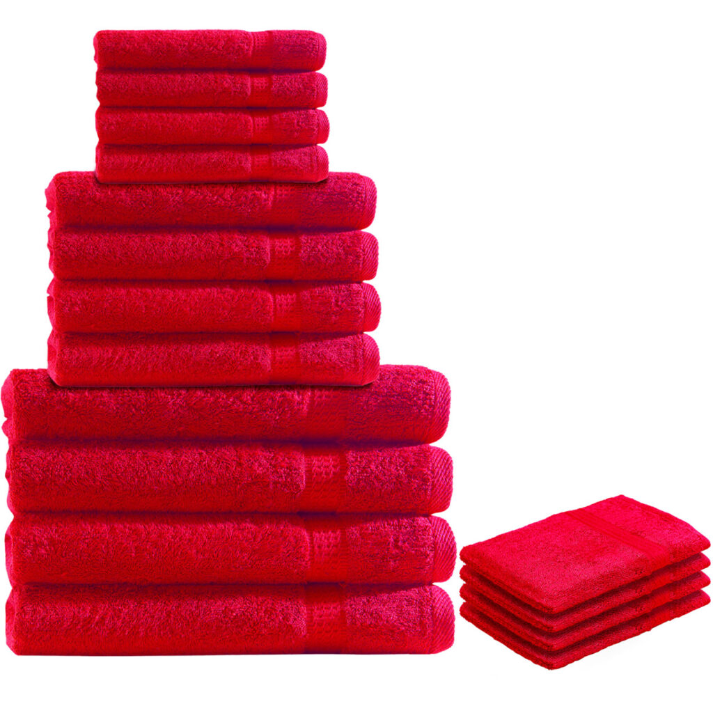 16-teiliges Handtuch-Set Frottee, je 4 Gäste-, Hand-, Badetücher und Waschlappen, rot 16-teiliges Handtuch-Set Frottee, je 4 Gäste-, Hand-, Badetücher und Waschlappen, rot