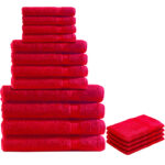 16-teiliges Handtuch-Set Frottee, je 4 Gäste-, Hand-, Badetücher und Waschlappen, rot