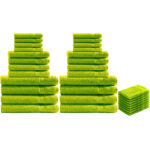 32-teiliges Handtuch-Set Frottee, je 8 Gäste-, Hand-, Badetücher & Waschlappen, apfelgrün