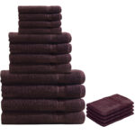 16-teiliges Handtuch-Set Frottee, je 4 Gäste-, Hand-, Duschtücher und Waschlappen, braun
