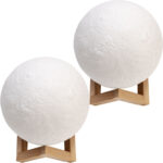 2er-Set 3D Mond Deko Lampe, Touch-& Fernbedienung, 16 Farben, Akku, Ø 15 cm