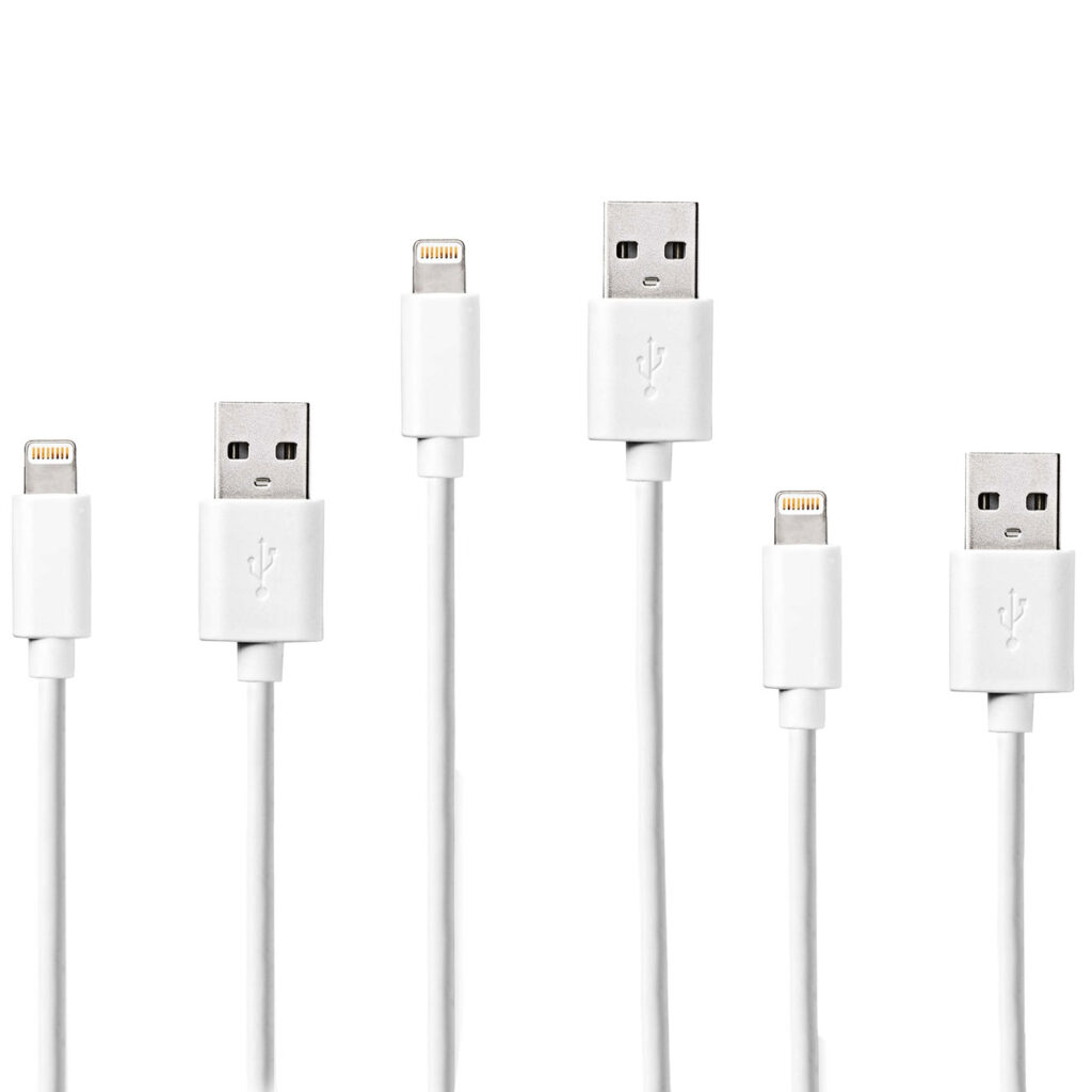 3er-Set iPhone Lightning Ladekabel, USB-A, Apple MFi zertifiziert, 1 m, weiss 3er-Set iPhone Lightning Ladekabel, USB-A, Apple MFi zertifiziert, 1 m, weiss