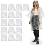 16er-Set Notfall Regenponcho mit Kapuze und Ärmeln, transparent, ca. 120cm