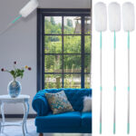 3er-Set Staubwedel mit Teleskop-Griff aus Aluminium, 115 – 10 cm, weiss/blau