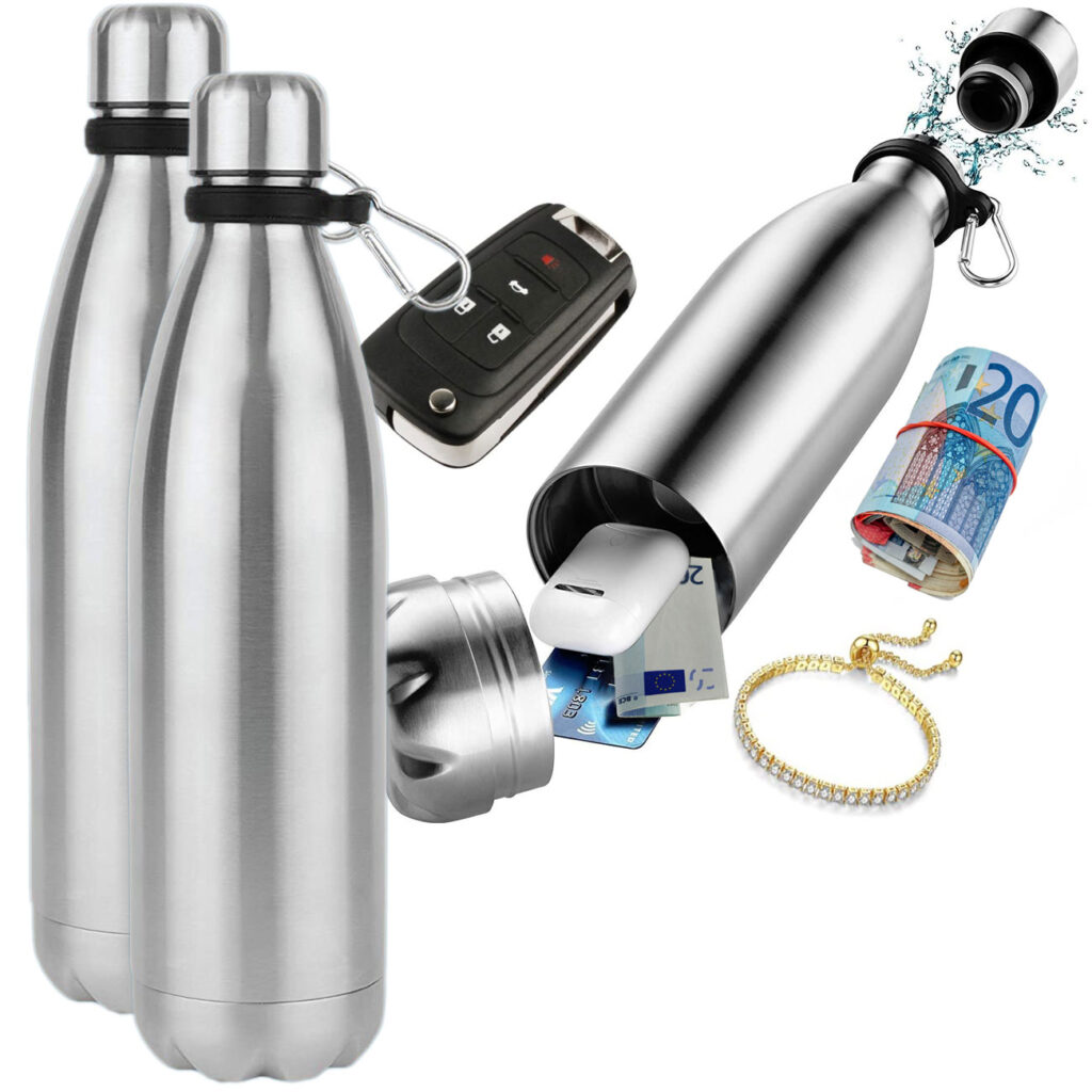 2er-Set Doppelwandige Trinkflasche mit Geheimversteck, 400ml, aus Edelstahl 2er-Set Doppelwandige Trinkflasche mit Geheimversteck, 400ml, aus Edelstahl
