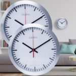 2er-Set Funk-Wanduhr mit Quarz-Uhrwerk & Aluminiumgehäuse, Ø 25cm