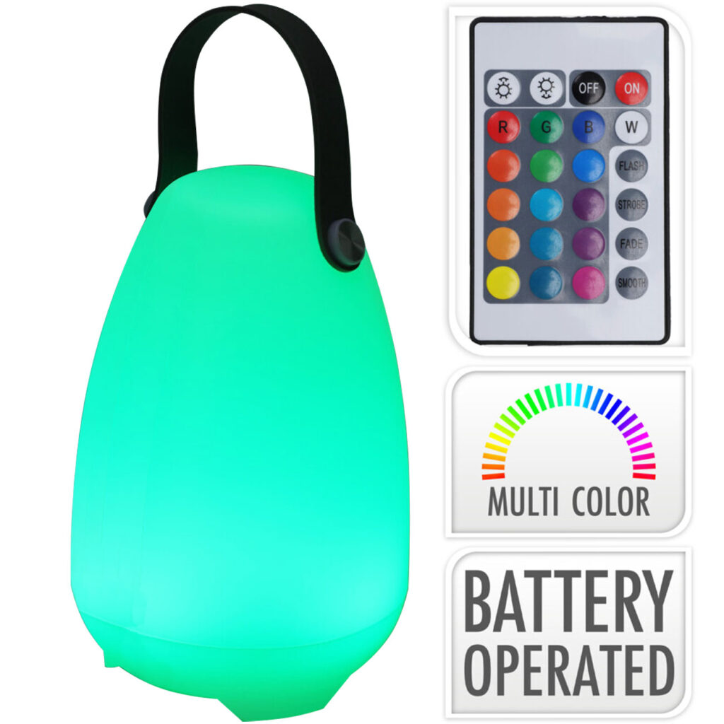 Akku Tischlaterne mit 4 Lichtmodi in weiss & 16 RGB-Farben, 20 cm, IP44 Akku Tischlaterne mit 4 Lichtmodi in weiss & 16 RGB-Farben, 20 cm, IP44