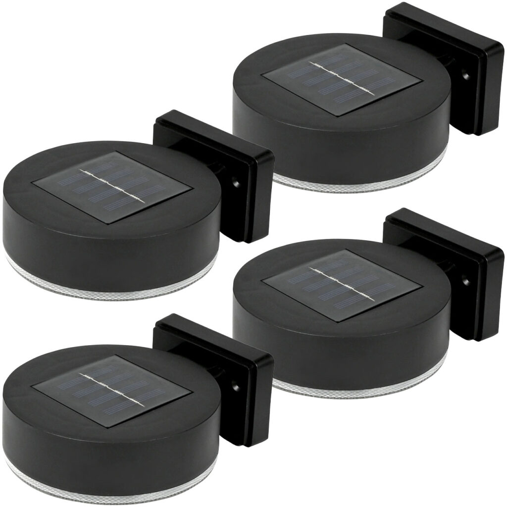 4er-Set Solar-Wandleuchte, rund, schwarz