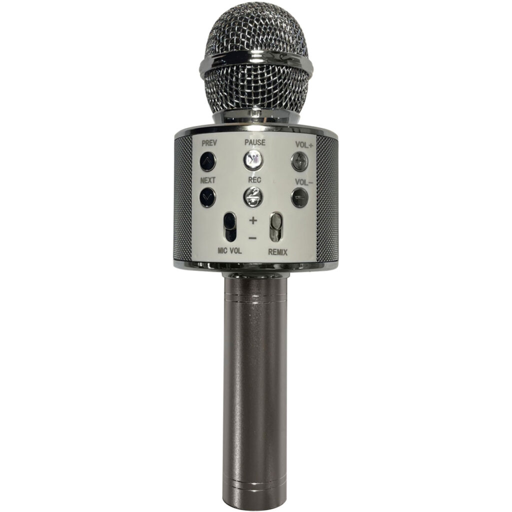 Bluetooth Karaoke-Mikrofon & Lautsprecher mit verschiedenen Stimmeffekten & Echo, silber Bluetooth Karaoke-Mikrofon & Lautsprecher mit verschiedenen Stimmeffekten & Echo, silber