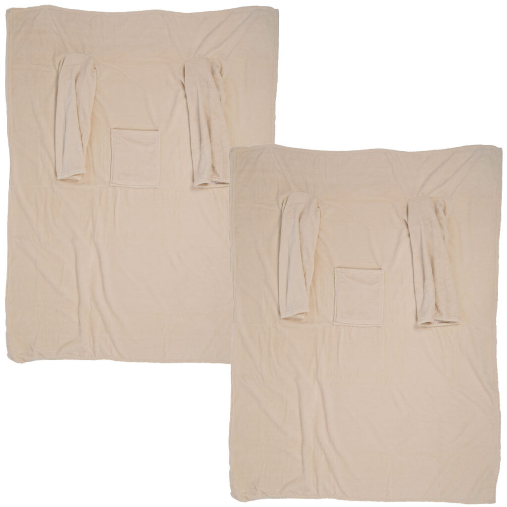 2er-Set Kuscheldecke mit Ärmeln & Tasche, beige