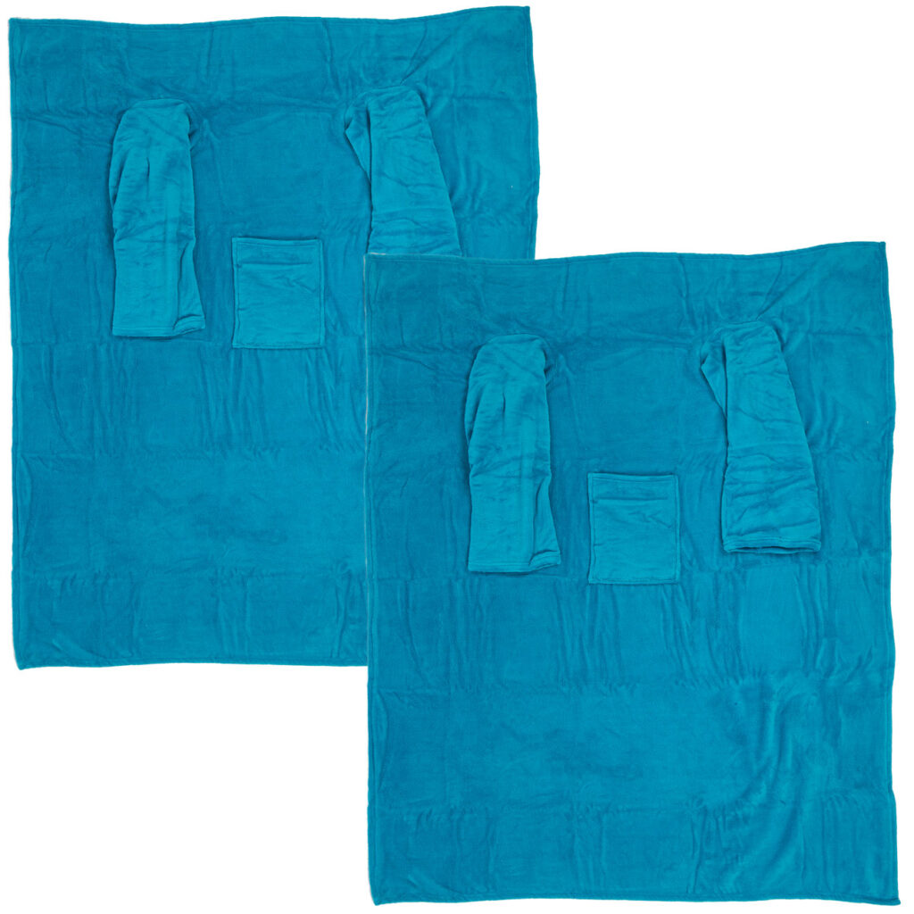 2er-Set Kuscheldecke mit Ärmeln & Tasche, türkis