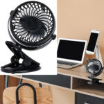 Mobiler Ventilator mit Klemme, 3 Modi, schwarz, Akkubetrieb