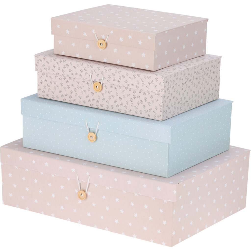 Geschenk- und Aufbewahrungsboxen, 4 Stück in verschiedenen Grössen, blau/rosa Geschenk- und Aufbewahrungsboxen, 4 Stück in verschiedenen Grössen, blau/rosa