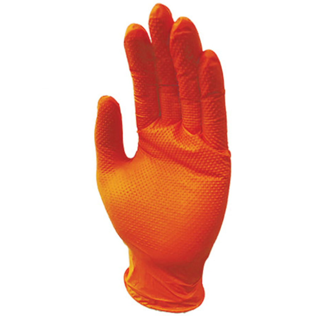 Nitrilkautschuk Handschuhe mit Diamantenstruktur, 50 Stk., Grösse M, orange Nitrilkautschuk Handschuhe mit Diamantenstruktur, 50 Stk., Grösse M, orange