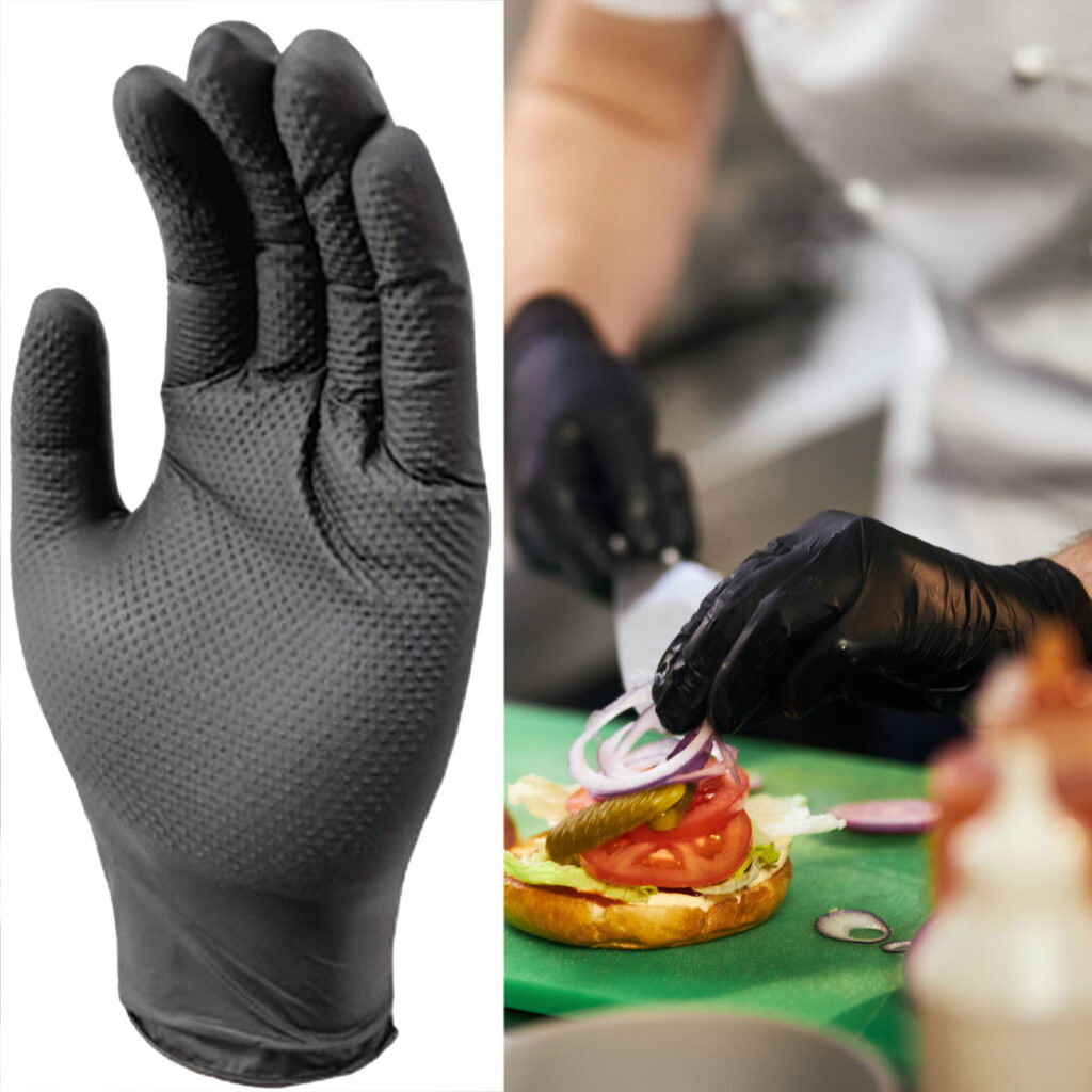 Nitrilkautschuk Handschuhe mit Diamantenstruktur, 50 Stk., Grösse M, schwarz Nitrilkautschuk Handschuhe mit Diamantenstruktur, 50 Stk., Grösse M, schwarz