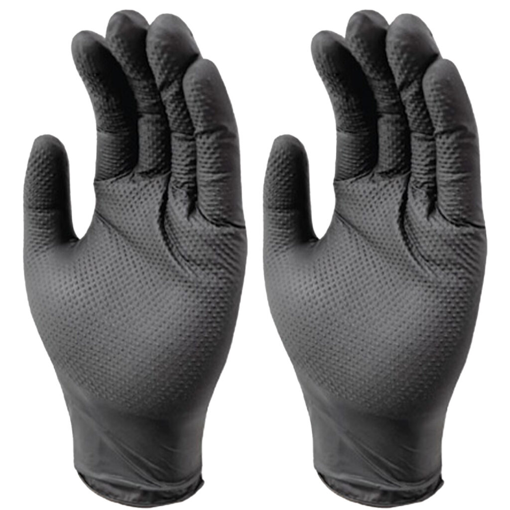 Nitrilkautschuk Handschuhe mit Diamantenstruktur, 100 Stk., Grösse L, schwarz Nitrilkautschuk Handschuhe mit Diamantenstruktur, 100 Stk., Grösse L, schwarz