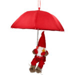 Weihnachtsmann mit Fallschirm und LED-Beleuchtung, rot, H 60 cm