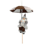 Weihnachtsmann mit Fallschirm und LED-Beleuchtung, braun-weiss, H 30 cm