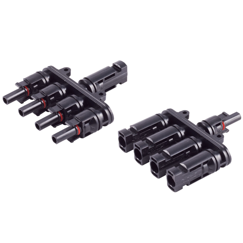 T-Stecker-Adapter Set, 4/1, MC4-komp., IP68, 1.5kV, schwarz T-Stecker-Adapter Set, 4/1, MC4-komp., IP68, 1.5kV, schwarz