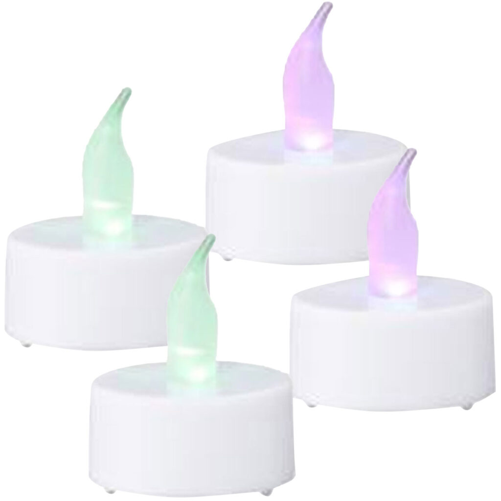 Flackerndes LED-Teelicht mit Farbwechsel, 4 Stück, inkl. 6h Timerfunktion, Ø 4cm Flackerndes LED-Teelicht mit Farbwechsel, 4 Stück, inkl. 6h Timerfunktion, Ø 4cm