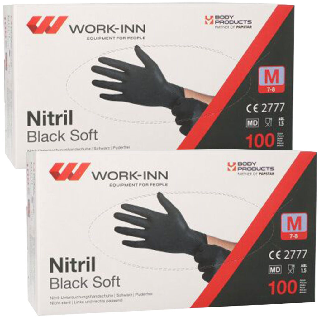 Einweg-Nitril-Handschuhe, puderfrei, 200 Stk., Grösse M, schwarz Einweg-Nitril-Handschuhe, puderfrei, 200 Stk., Grösse M, schwarz