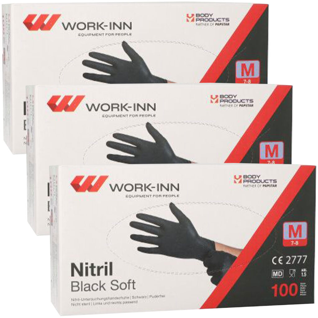 Einweg-Nitril-Handschuhe, puderfrei, 300 Stk., Grösse M, schwarz Einweg-Nitril-Handschuhe, puderfrei, 300 Stk., Grösse M, schwarz