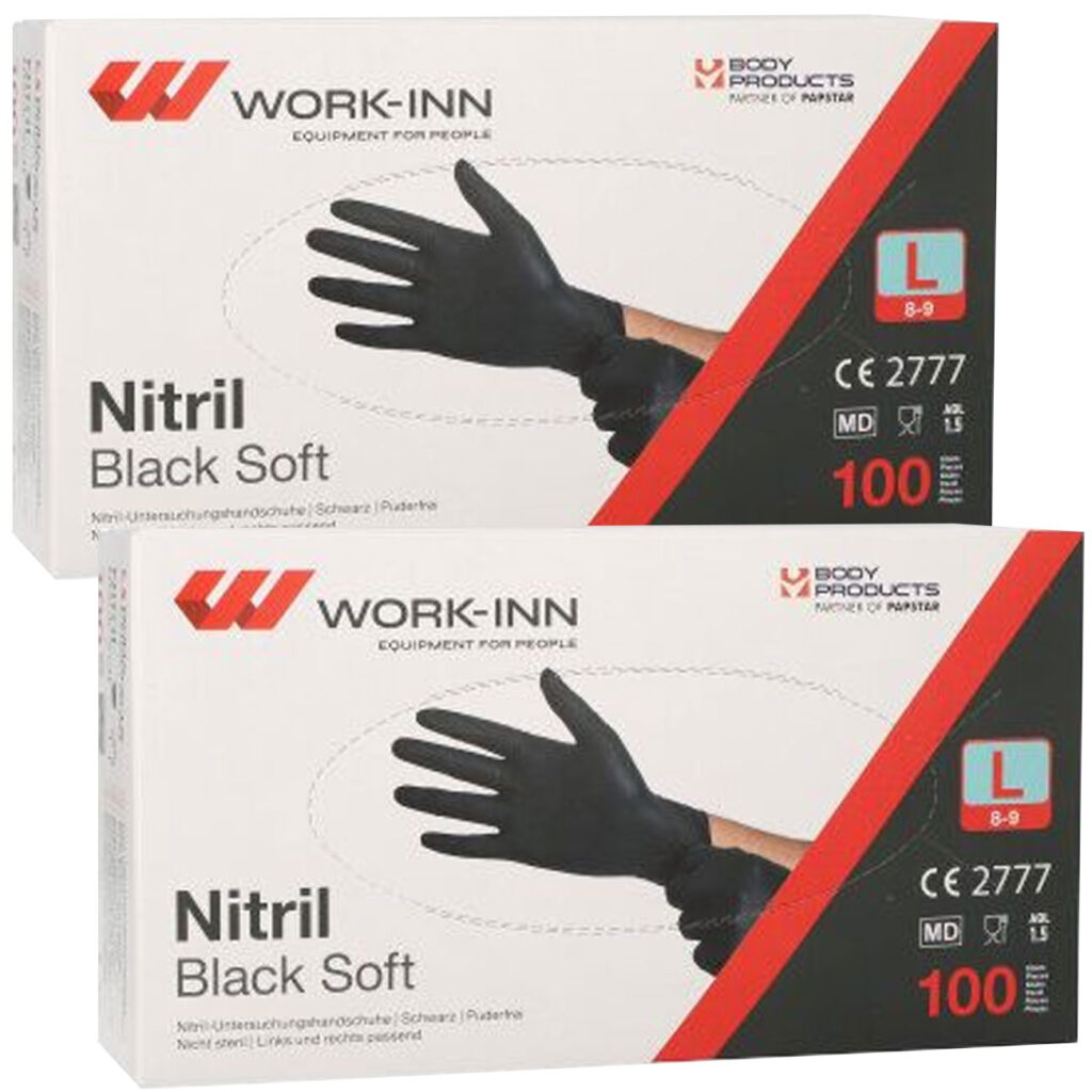 Einweg-Nitril-Handschuhe, puderfrei, 200 Stk., Grösse L, schwarz Einweg-Nitril-Handschuhe, puderfrei, 200 Stk., Grösse L, schwarz
