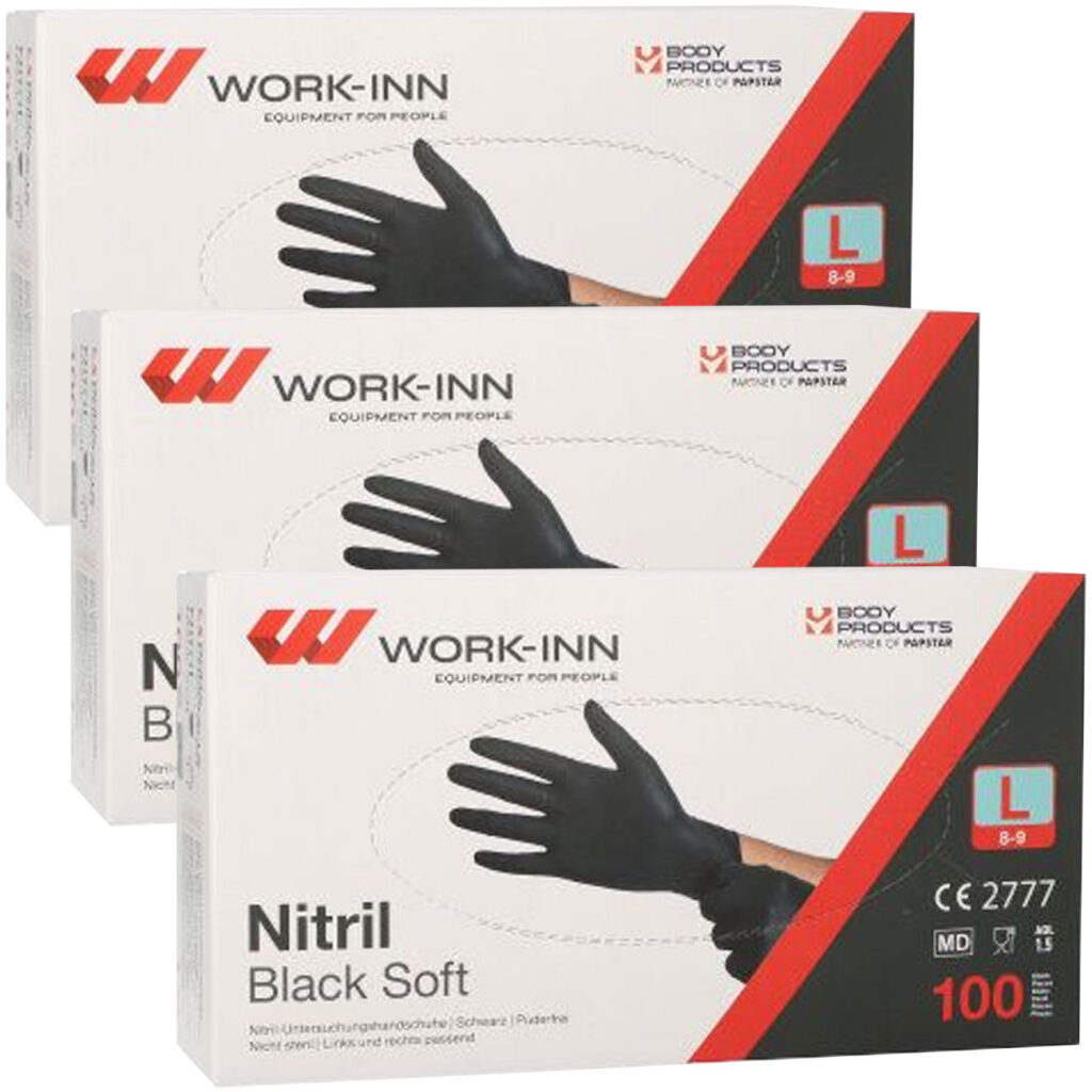 Einweg-Nitril-Handschuhe, puderfrei, 300 Stk., Grösse L, schwarz Einweg-Nitril-Handschuhe, puderfrei, 300 Stk., Grösse L, schwarz