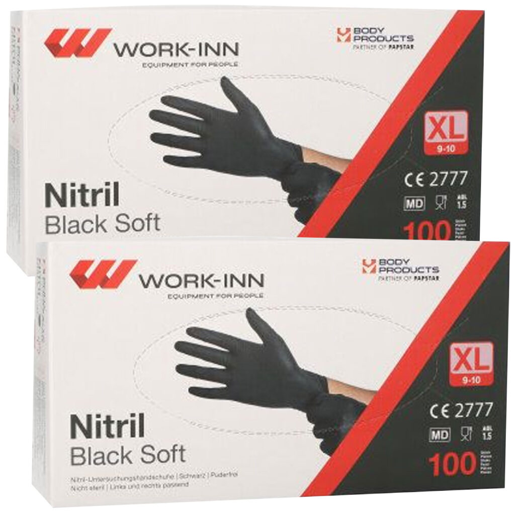 Einweg-Nitril-Handschuhe, puderfrei, 200 Stk., Grösse XL, schwarz Einweg-Nitril-Handschuhe, puderfrei, 200 Stk., Grösse XL, schwarz