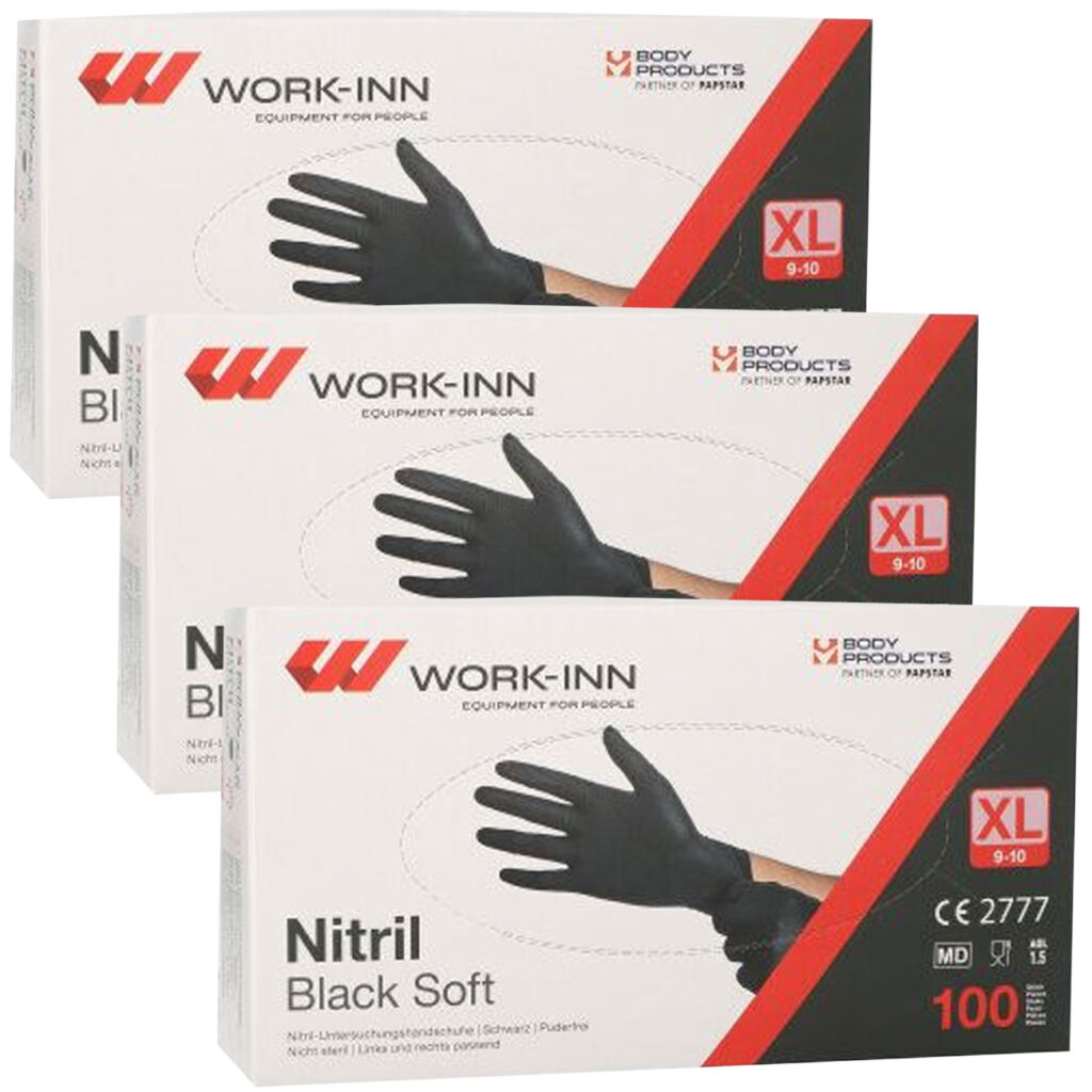 Einweg-Nitril-Handschuhe, puderfrei, 300 Stk., Grösse XL, schwarz Einweg-Nitril-Handschuhe, puderfrei, 300 Stk., Grösse XL, schwarz