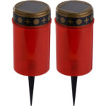 2er-Set Solar LED-Grabkerze mit Erdspiess, rot