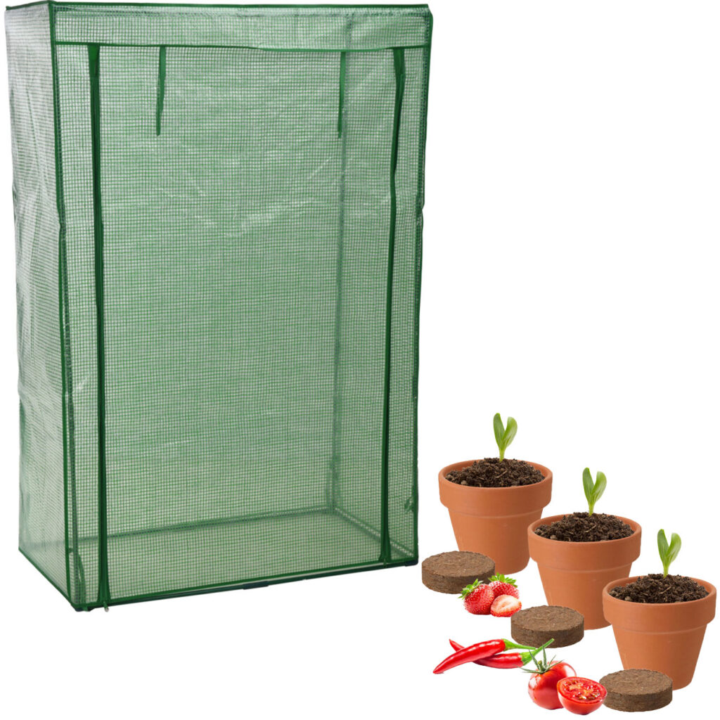 Tomaten-Gewächshaus mit Anzuchtset – Tomate, Erdbeer und Chilis Tomaten-Gewächshaus mit Anzuchtset – Tomate, Erdbeer und Chilis