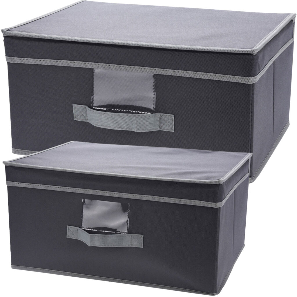 2er-Set Aufbewahrungsbox mit Deckel & Henkel, faltbar in 2 Grössen, schwarz 2er-Set Aufbewahrungsbox mit Deckel & Henkel, faltbar in 2 Grössen, schwarz