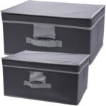 2er-Set Aufbewahrungsbox mit Deckel & Henkel, faltbar in 2 Grössen, schwarz