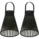 2er-Set Solar Hängelampe, Gitteroptik in Schwarz, 20 x 24 cm
