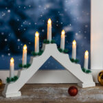 Lichterbogen aus Holz mit 7 LED Kerzen, 42,4 x 4,5 x 32 cm