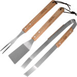 Grillbesteck aus Edelstahl, 3-tlg., mit extralangen Gummiholz-Griffen