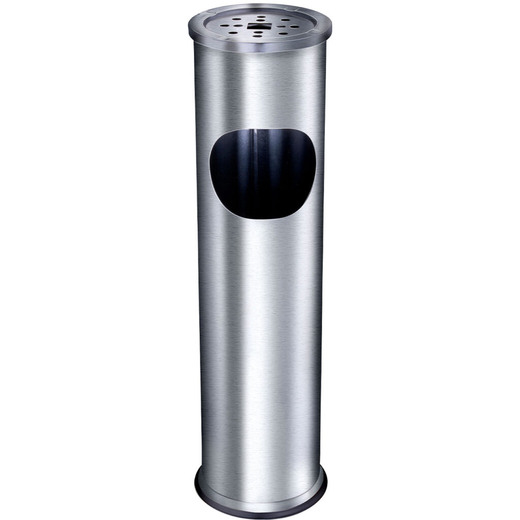 Säulenaschenbecher mit Mülleimer, Edelstahl, H 56 cm