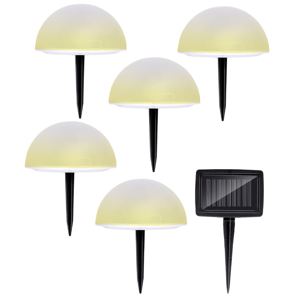 Solarleuchten mit Erdspiess & Farbwechselfunktion, 5 Stück, Ø15cm, IP44 Solarleuchten mit Erdspiess & Farbwechselfunktion, 5 Stück, Ø15cm, IP44