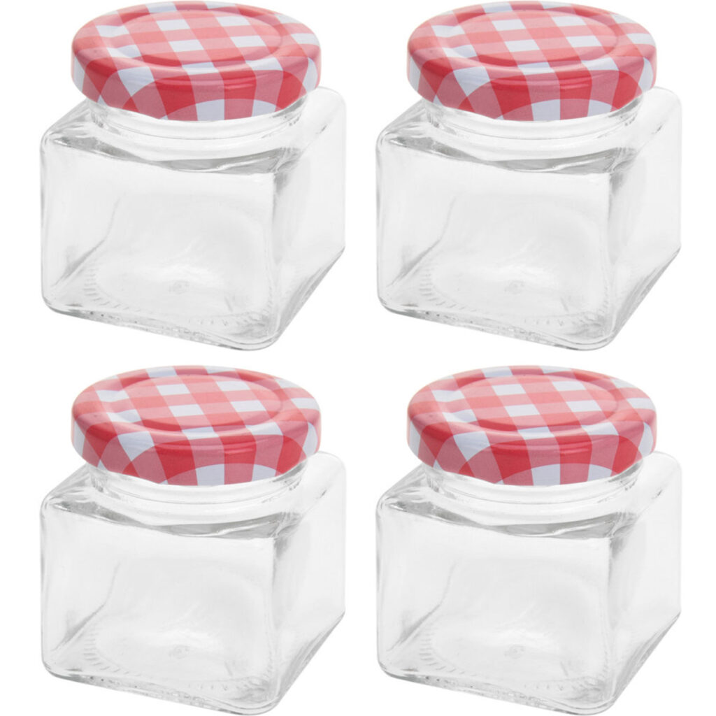Konfitürenglas, 4 Stück, eckig, 75 ml