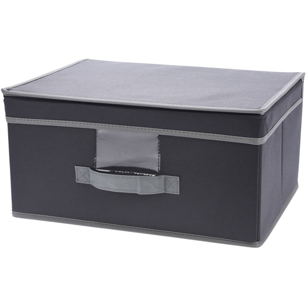 Aufbewahrungsbox mit Deckel & Henkel, faltbar, 39 x 19 x 29 cm, schwarz Aufbewahrungsbox mit Deckel & Henkel, faltbar, 39 x 19 x 29 cm, schwarz