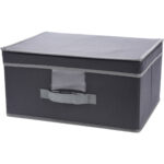 Aufbewahrungsbox mit Deckel & Henkel, faltbar, 39 x 19 x 29 cm, schwarz