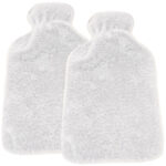 2er-Set Wärmflasche mit flauschigem Plüsch-Bezug, 1,6 Liter, weiss