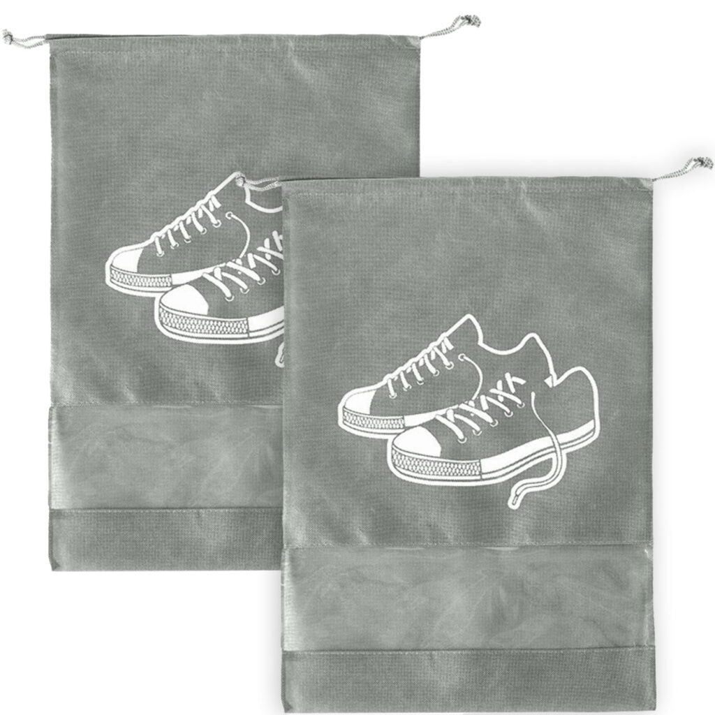 2er-Set Schuhbeutel mit Kordel, 36 x 26 cm, grau