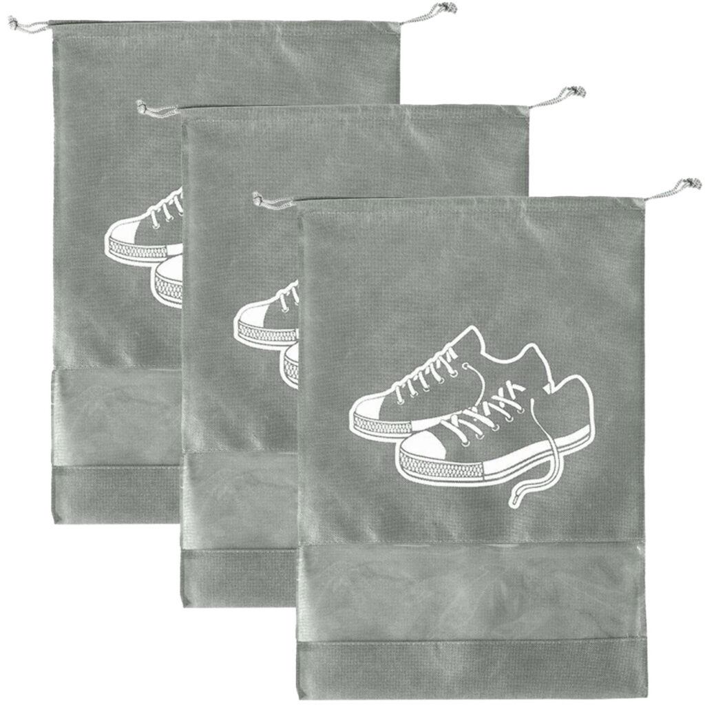 3er-Set Schuhbeutel mit Kordel, 36 x 26 cm, grau