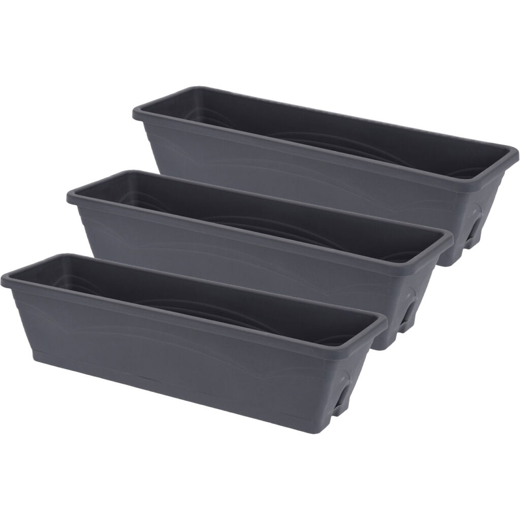3er-Set Blumenkasten, anthrazit, 50 cm
