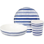 Melamin Geschirr Set, 12-tlg., blau-weiss