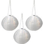 3er-Set Solar LED Lampion mit Dämmerungssensor, weiss, Ø 28 cm