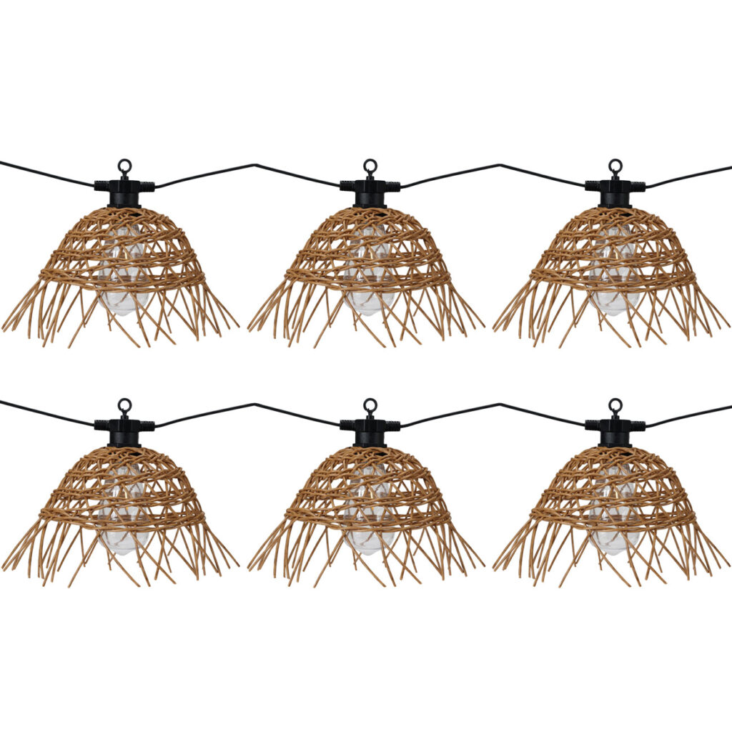 Retro-Lichterkette mit 6 Rattan-Lampenschirmen, 3m Retro-Lichterkette mit 6 Rattan-Lampenschirmen, 3m