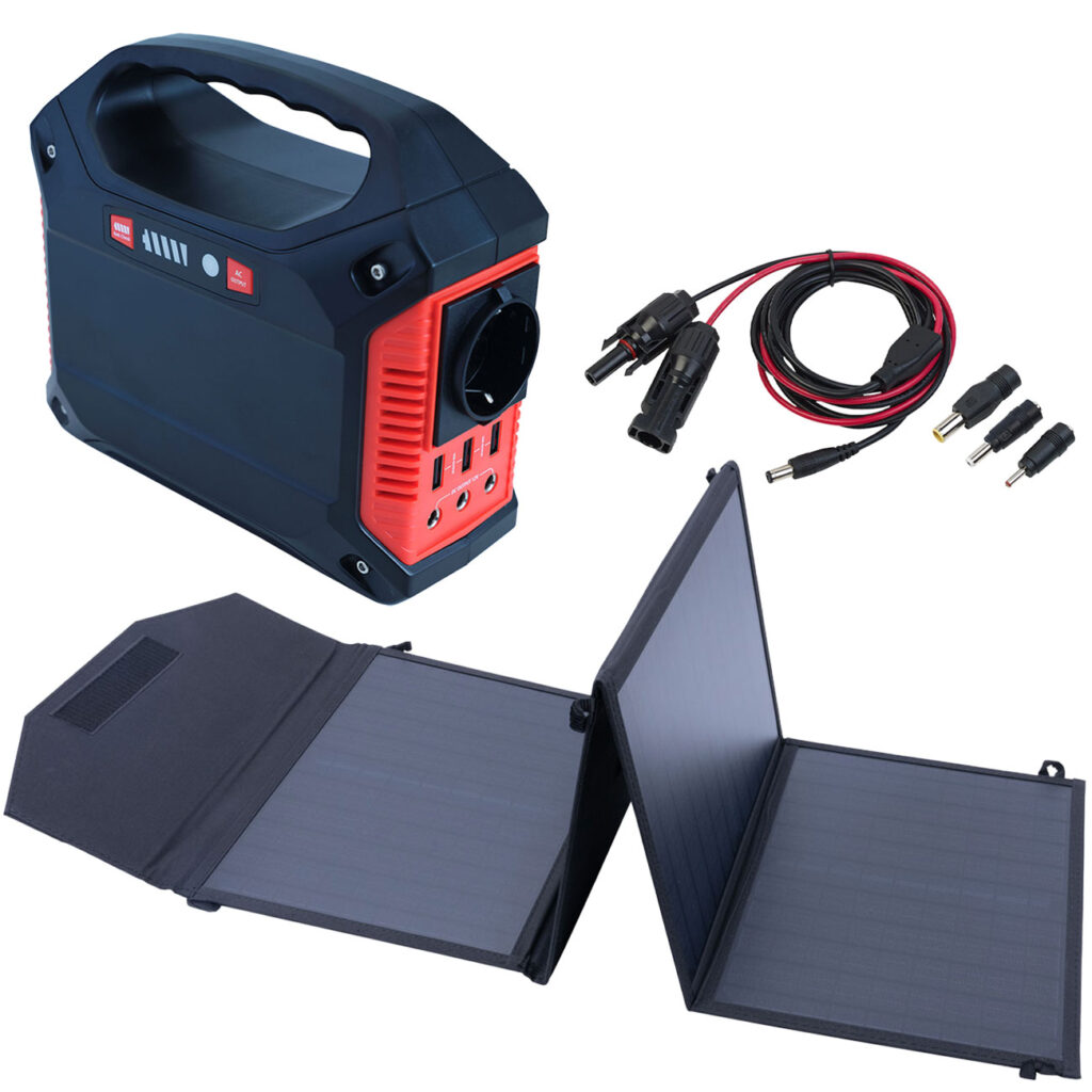 Tragbare Powerstation & Solar-Generator mit 155 Wh, inkl. faltbares 50 Watt Solarpanel Tragbare Powerstation & Solar-Generator mit 155 Wh, inkl. faltbares 50 Watt Solarpanel